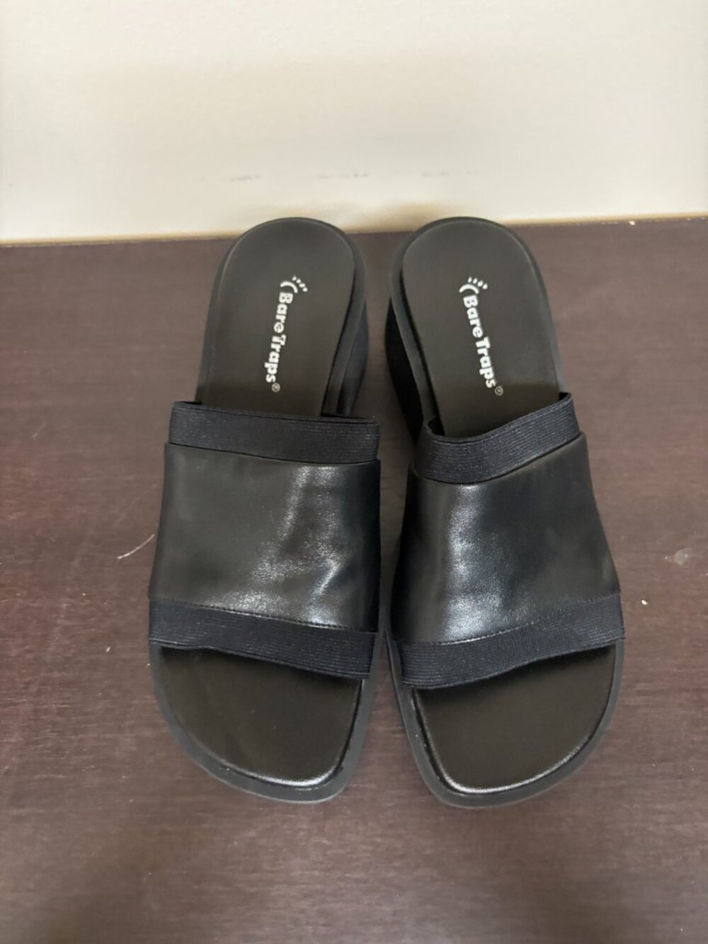 Bare Traps Angel Leather Y2k Black Slide Sandals Platform Comfort Size 7 - Picture 3 of 7